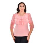 missrose Kadın Büyük Beden Sandy Kumaş Kollar Şifon Piliseli ve Dantteli Yaka İncili Taşlı Bluz SOMON 50