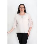 missrose Kadın Büyük Beden Sandy Kumaş Kollar Şifon Yaka Taş Detay Bluz TAŞ 46
