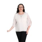 missrose Kadın Büyük Beden Sandy Kumaş Kollar Şifon Yaka Taş Detay Bluz TAŞ 48