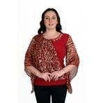 missrose Kadın Büyük Beden Sandy Kumaş Leopar Şifon Kolye Aksesuarlı Bluz KIRMIZI 44
