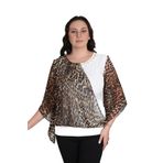 missrose Kadın Büyük Beden Sandy Kumaş Leopar Şifon Kolye Aksesuarlı Bluz KREM 44