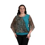 missrose Kadın Büyük Beden Sandy Kumaş Leopar Şifon Kolye Aksesuarlı Bluz YEŞİL 46