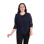 missrose Kadın Büyük Beden Sandy Kumaş Ön ve Yaka Dantelli Detaylı Bluz LACİVERT 44