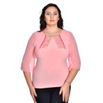missrose Kadın Büyük Beden Sandy Kumaş Pullu İncili Dantel Kollar Şifon Bluz SOMON 48