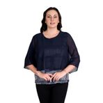 missrose Kadın Büyük Beden Sandy Kumaş Şifon Kol Dijital Baskılı Bluz LACİVERT 50