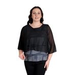 missrose Kadın Büyük Beden Sandy Kumaş Şifon Kol Dijital Baskılı Bluz SİYAH 44