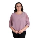 missrose Kadın Büyük Beden Sandy Kumaş Şifon Taş Detaylı Bluz PUDRA 46