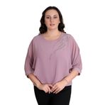 missrose Kadın Büyük Beden Sandy Kumaş Şifon Taş Detaylı Bluz PUDRA 50