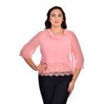 missrose Kadın Büyük Beden Şifon Kumaş İçi Dantelli Degaje Yaka Broşlu Bluz SOMON 44