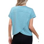 Missufe Kadın Spor Tişörtü Kısa Kollu Yoga Spor Üst Yaz Tişörtü 2025 Yuvarlak Yaka Açık Sırt Fitness Üst Giyim, Mavi, XL