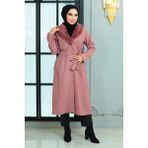 Missvalle Missvalle Geniş Kürk Yakalı Kaşe Kaban Gül Kurusu 19174 - 40