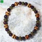 Mistik Şifa Atölyesi Tibet Akik ve Garnet (Lal) Taşı Erkek Bayan Kombin Bileklik - 19-20 - Renkli