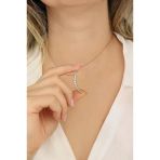 Mistik Silver Beyaz Taşlı İnce Ay Gümüş Kolye