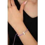 Mistik Silver Lila İpli Gümüş Harfli Bileklik