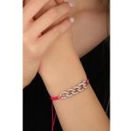 Mistik Silver Pembe İpli Gümüş Gurmet Zincirli Bileklik