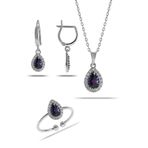 Mistik Topaz Taşlı Damla Mini Rodyumlu Gümüş Set 2310
