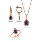 Mistik Topaz Taşlı Damla Mini Rose Gümüş Set 2305