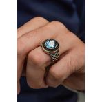Mistik Topaz Taşlı Kordon Desenli 925 Gümüş Erkek Yüzük