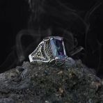 Mistik Topaz Ve Zirkon Taşlı Motifli Gümüş Erkek Yüzük