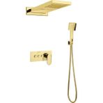 Mistillo Ankastre Duş Seti 550x220 mm Şelale&Yağmur Panel 3 Yönlü Butonlu SUS 304 Paslanmaz Pirinç Gold