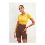 MİSTİRİK Felolin Model Örme Seamless Şort Biker Şort Yüksek Bel Toparlayıcı Şort Kahve Renk