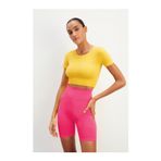 MİSTİRİK Felolin Model Örme Seamless Şort Biker Şort Yüksek Bel Toparlayıcı Şort Pembe Renk