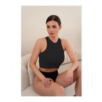 MİSTİRİK Murana Model Dikişsiz Toparlayıcı Büstiyer Crop Seamless Model Spor Crop Siyah Renk