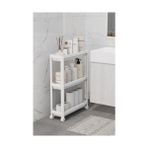 Mithra Life 3 Katlı Tekerlekli Slim İnce Beyaz Banyo Mutfak Rafı Polipropilen Plastik MIT1125