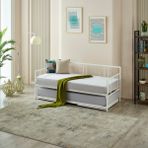 Mitrass Veluna Yavrulu Karyola Daybed Tek-Çift Kişilik Metal Karyola Beyaz - 90 x 200 cm