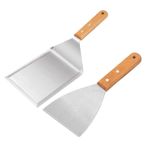 Mivanta Paslanmaz çelik spatula, 2 adet hamburger seti, ahşap saplı ızgara spatulası, Smash Burger, Teppanyaki, barbekü, biftek ve pizza için