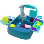 Mix Oyuncak Oyuncak Mutfak Lavabo Süper Modern Mutfak Su ile Çalışan Set Mavi