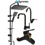 Mix Siyah Banyo Mutfak Evye Lavabo Seti 4 Parça Banyo Duş Yenileme Seti Batarya Musluk