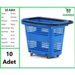 Mixgros Tekerlekli Plastik Market Alışveriş El Sepeti 54 Litre Mavi 10 Adet