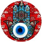 Mixperi El Yapımı Füzyon Cam Kırmızı Hamsa Nazar Boncuğu Duvar Süsü Ev ve İç Mekan Dekorasyonu