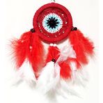 Mixperi Kırmızı Ve Beyaz Kuş Tüylü Dream Catcher El Yapımı Mini Duvar Süsü
