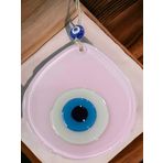 Mixperi Mavi Nazar Boncuklu Pudra Pembe Renk Nazar Boncuklu Damla Desen El Yapımı Duvar Süsü