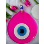 Mixperi Orta Boy Şeffaf Pembe Damla Desen Nazar Boncuklu Duvar Dekoru Cam Duvar Süsü