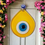 Mixperi Orta Boy Şeffaf Sarı Damla Desen Nazar Boncuklu Duvar Dekoru Cam Duvar Süsü