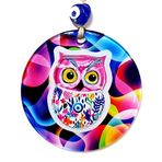 Mixperi Pembe Baykuş Duvar Süsü 3D Kabartmalı Baykuş Füzyon Cam Mini Duvar Dekoru