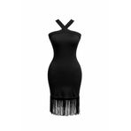 Mixray 2077 Kadın Çapraz Askılı Püskül Detaylı Bodycon Mini Elbise Siyah