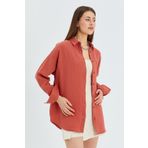 Mixray 3833 Kadın Oversize Cepli Müslin Gömlek Kiremit