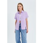 Mixray 3950 Kadın Lila Oxford Kısa Kollu Basic Gömlek