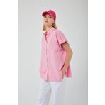 Mixray 3967 Kadın Şeker Pembe Apoletli Kısa Kol Oversize Gömlek