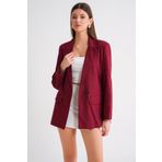 Mixray 4685 Kadın Kruvaze Keten Ceket Bordo