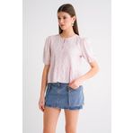 Mixray 4688 Kadın Balon Kol Çiçek Desenli Peplum Bluz Pembe