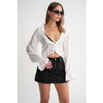 Mixray 4712 Kadın Volanlı Modal Bolero Bluz Beyaz