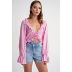 Mixray 4712 Kadın Volanlı Modal Bolero Bluz Pembe