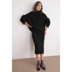Mixray 6929 Kadın Fitilli Triko Etek Siyah