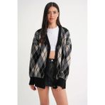 Mixray 6937 Kadın Baklava Desenli Oversize Triko Hırka Siyah Siyah