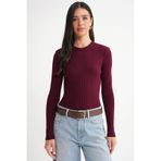 Mixray 6938 Kadın Bisiklet Yaka Fitilli Triko Body Bordo